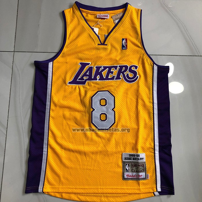 Camiseta Los Angeles Lakers Kobe Bryant NO 8 Mitchell & Ness 1999-00 Amarillo